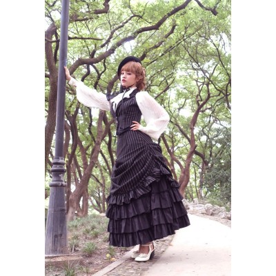 Surface Spell Gothic Striped Victorian Bustle Skirt